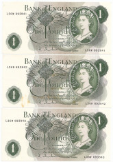 ANGLIA 1 POUND LIRA 1962-66 UNC, AUNC lot 3 buc. serii consecutive pret per lot foto