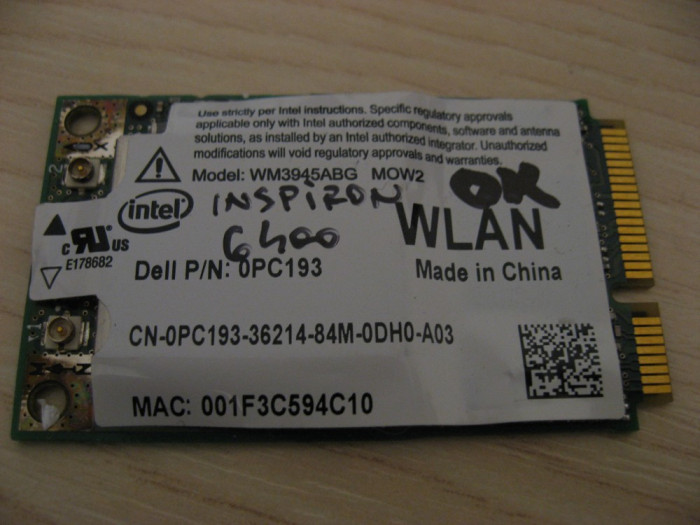 Placa wireless Dell Inspiron 6400, Intel WM3945ABG MOW2, 0PC193