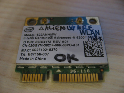 Placa wireless Dell Alienware M18x, Intel Centrino N 6200, 622ANHMW, 02GGYM foto