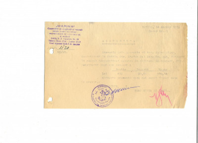 Z162 DOCUMENT VECHI -ADEVERINTA PT. SCOALA- ,,MARINA&amp;quot;CONSTRUCTII ... NAVALE-1952 foto