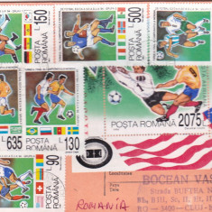 AVIS DE PRIMIRE,FRANCAT CU TIMBRE SERIE COMPLETA FOOTBAL 1995,ROMANIA