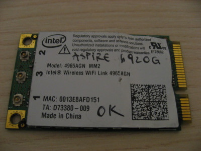 Placa wireless Acer Aspire 6920g, Intel Wireless WiFi 4965AGN MM2 foto