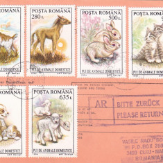 AVIS DE PRIMIRE,FRANCAT CU TIMBRE SERIE COMPLETA ANIMALE! 1995,ROMANIA.