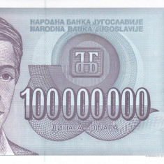 Bancnota Iugoslavia 100.000.000 Dinari 1993 - P124 UNC