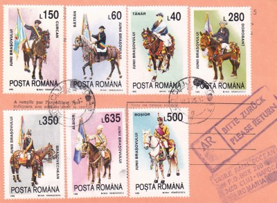 AVIS DE PRIMIRE,FRANCAT CU TIMBRE SERIE COMPLETA JUNII BRASOVULUI! 1995,ROMANIA foto