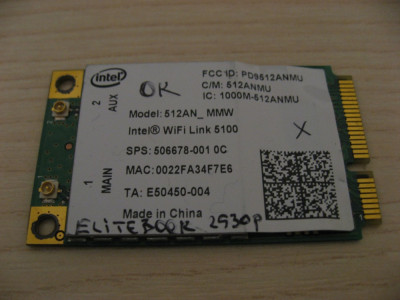 Placa wireless HP Elitebook 2530p, Intel WiFi Link 5100, 512AN_MMW, 506678-001 foto