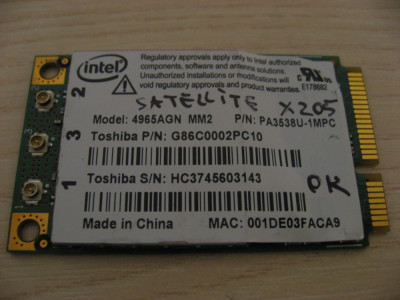 Placa wireless Toshiba Satellite X205, Intel 4965AGN, PA3538U-1MPC, G86C0002PC10 foto