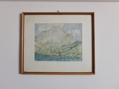 Acuarelă cu muntele Pilat, &amp;icirc;n Alpii Bernezi (Elveţia) foto