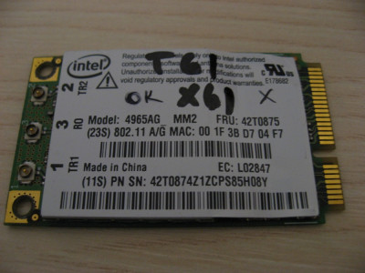 Placa wireless Lenovo ThinkPad X61, Intel 4965AG_MM2, 42T0875, L02847 foto