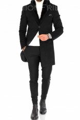 Palton pentru barbati, negru cu blana - LICHIDARE DE STOC - 9677 foto