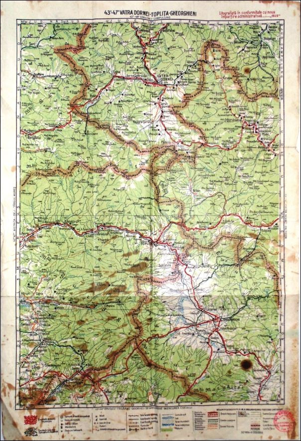 Harta Vatra Dornei, Toplita, Gheorgheni, 1928 | arhiva Okazii.ro