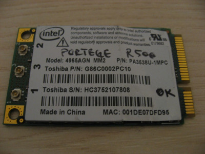 Placa wireless Toshiba Portege R500, Intel 4965AGN, PA3538U-1MPC, G86C0002PC10 foto