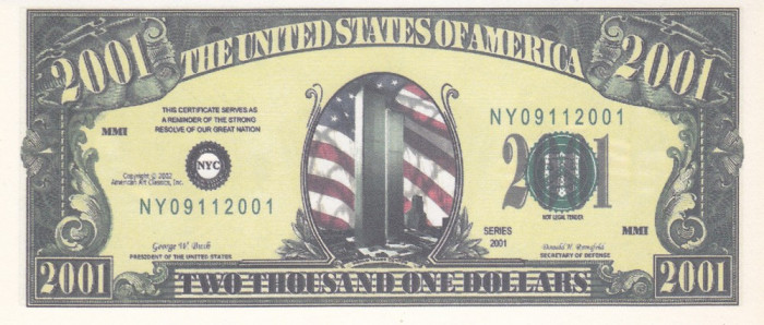 Bancnota Statele Unite ale Americii 2001 Dolari - 2001 UNC ( bancnota fantezie )