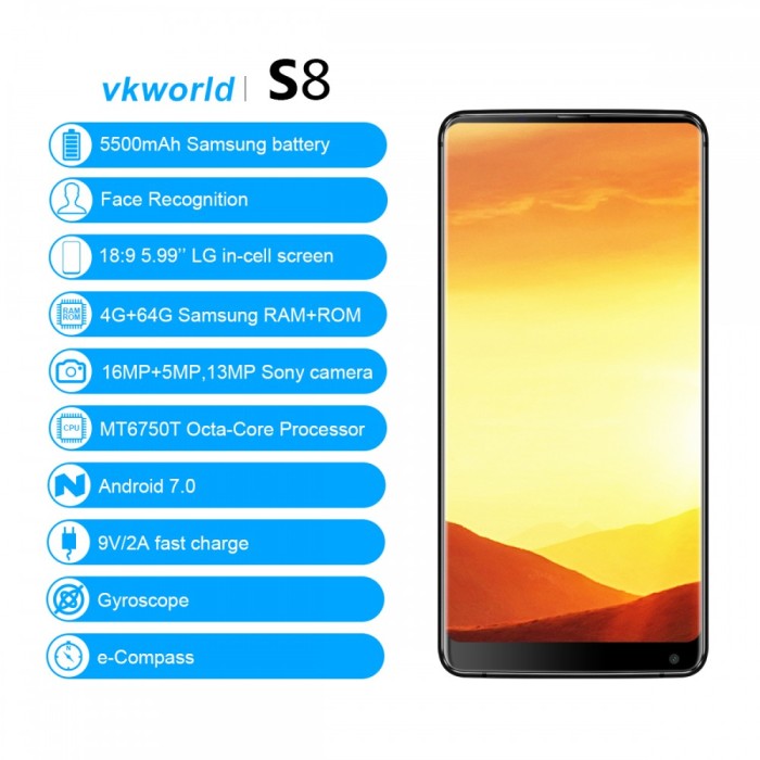 Smartphone WK World S8,Android 7,Display 5,99 inch Gorilla Glass4,4GB/64GB foto mare Smartphone WK World S8,Android 7,Display 5,99 inch Gorilla Glass4,4GB/64GB foto mare