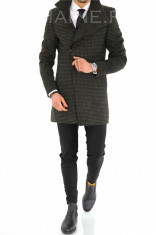 Palton pentru barbati, asimetric, kaki cu model - LICHIDARE DE STOC - 9706 foto