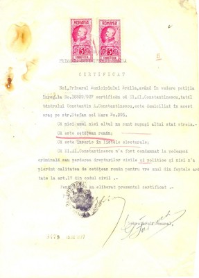 Z188 DOCUMENT VECHI- PRIMARIA MUNICIPIULUI BRAILA -CERTIFICAT CETATENIE ROMANA foto