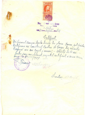 Z189 DOCUMENT VECHI- PRIMARIA COMUNEI MOVILA-MIRESEI, PLASA IANCA,JUD.BRAILA1927 foto