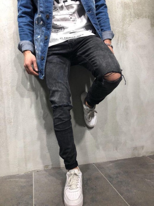 Blugi barbati nrgri cu model conici skinny casual - COLECTIE NOUA - 13490 Blugi barbati nrgri cu model conici skinny casual - COLECTIE NOUA - 13490