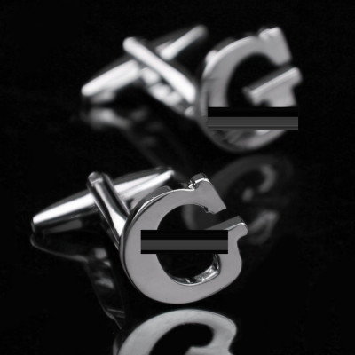 Butoni argintii litera G metalici + ambalaj cadou foto