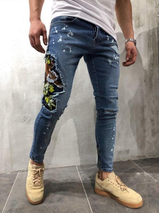 Blugi barbati bleumarin cu model conici skinny - COLECTIE NOUA -16600 H8-4 Blugi barbati bleumarin cu model conici skinny - COLECTIE NOUA -16600 H8-4