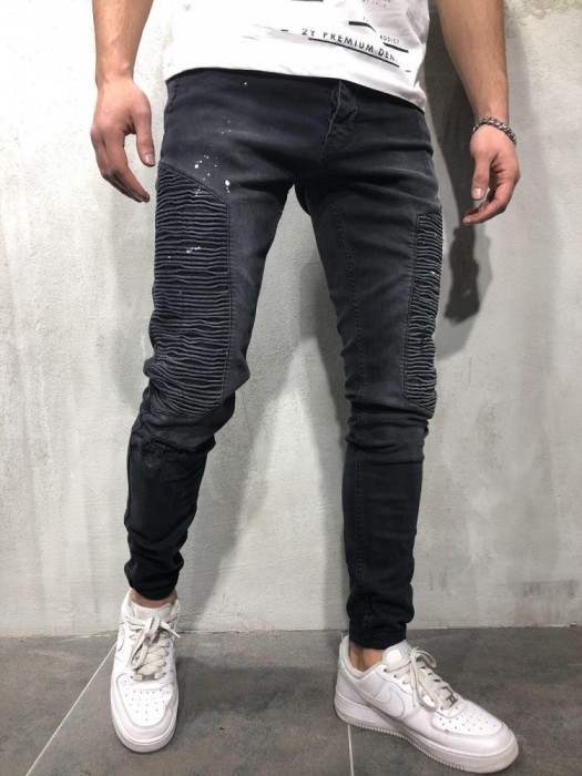 Blugi barbati negri rupturi conici skinny casual - COLECTIE NOUA - 17510 B12 Blugi barbati negri rupturi conici skinny casual - COLECTIE NOUA - 17510 B12