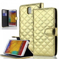 Husa Samsung Galaxy Note 3 Flip Portofel Gold Luxury foto