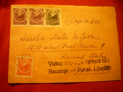 Plic circ. francat cu 4 uzuale stema fara stea ,stamp. reclama 1951Pitesti-Buc. foto