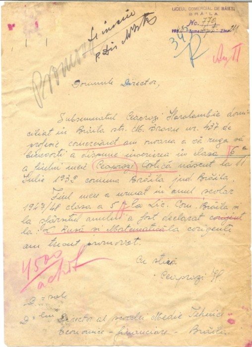 Z195 DOCUMENT VECHI-LICEUL COMERCIAL DE BAIETI, BRAILA -ANUL 1948 -CEAPRAZI