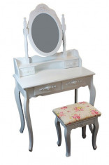 Set masuta toaleta pentru machiaj cu oglinda si 4 sertare incorporate + scaun, culoare Negru foto
