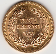 * Moneda Turcia 100 Kurush 1923 aur - P foto