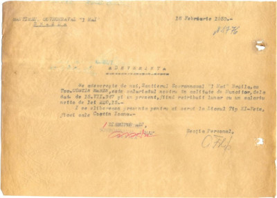 Z220 DOCUMENT VECHI -COSTIN MARIN -SANTIERUL SOVROMNAVAL ,,1 MAI&amp;quot; BRAILA -1953 foto