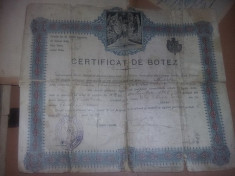 Buletin de Nastere,certificat de botez 1908,certificat de botez,REGATUL ROMANIEI foto