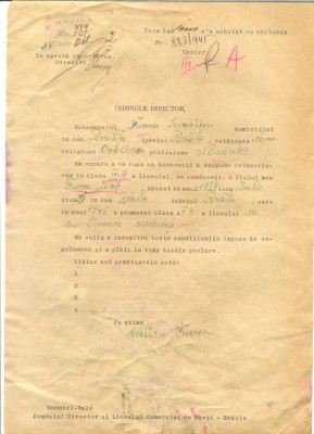 Z233 DOCUMENT VECHI -LICEUL COMERCIAL DE BAIETI, BRAILA -FUEREA SEVASTIAN -1945 foto