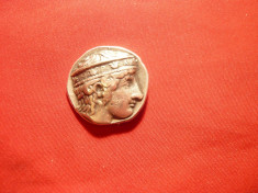 Moneda argint- Copie metal comun -Peloponez - Olimpia , d= 2,3 cm-cap Hera foto