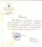 Z228 DOCUMENT VECHI - DOVADA - LICEUL DE FETE -BACAU -ANUL 1929-POPOVICI VIVIANA