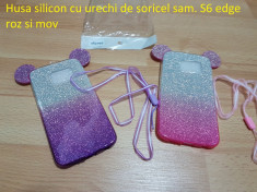 Husa silicon cu urechi de soricel sam. S6 edge roz si mov foto