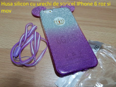 Husa silicon cu urechi de soricel IPhone 6 roz si mov calitate si eftin la pret foto