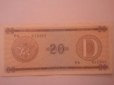 Cuba 20 pesos exchange certificate, seria D, UNC