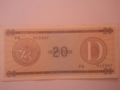 Cuba 20 pesos exchange certificate, seria D, UNC foto