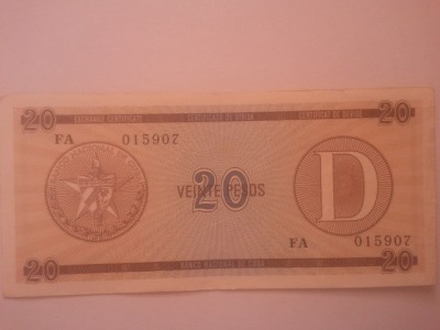 Cuba 20 pesos exchange certificate, seria D, UNC foto