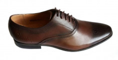 Pantofi barbati eleganti din piele naturala maro, cu siret - 585SM foto