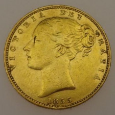 * Moneda Sovereign 1855 Victoria Young Head -Shield - aur foto