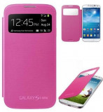 Husa Inscriptionata S View roz Samsung Galaxy S4 mini i9190, Albastru, Cu clapeta