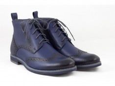 Ghete barbati casual, elegante din piele naturala DERRY 387 Blue foto