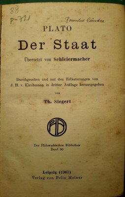 Platon, DER STAAT. Leipzig, 1907 foto