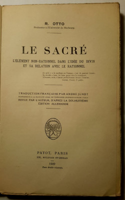 SACRUL, de R. Otto, Paris, 1929 foto