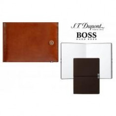 Set Leather Wallet Bank Note Brown S.T. Dupont si Note Pad Burgundy Hugo Boss foto