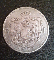 Moneda Argint 5 Lei 1883 Regele Carol I Romania foto