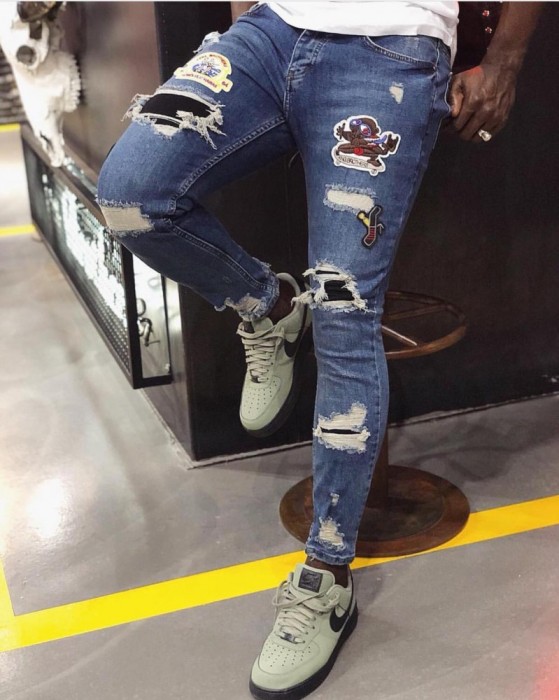 Blugi barbati rupturi conici skinny casual - COLECTIE NOUA Blugi barbati rupturi conici skinny casual - COLECTIE NOUA
