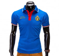 Tricou pentru barbati polo, albastru, logo piept, slim fit, casual - S505 foto